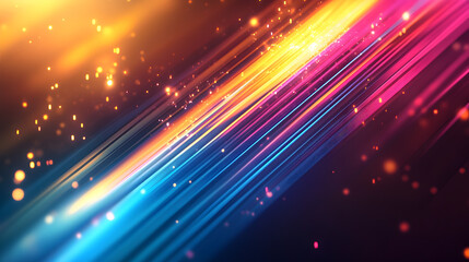 Obraz premium Abstract futuristic background high speed straight blue yellow lines and bokeh glowing neon moving. High speed futuristic travel concept. Fantastic wallpaper concept