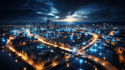 Fototapeta premium Night Cityscape: Illuminated Metropolis at Dusk