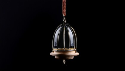 a serene miniature wind chime hanging against a black background evoking tranquility