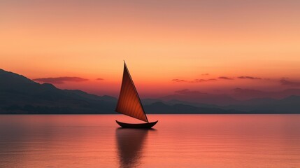 Fototapeta premium Tranquil Sunset Over Water with Sailing Boat and Colorful Sky