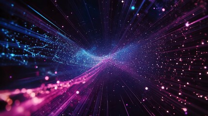Naklejka premium Abstract network of luminous dots and lines with vibrant color gradients and deep space feel