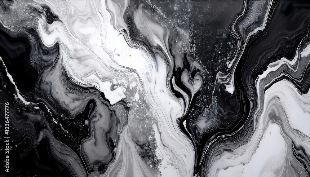 Aufkleber abstract monochrome fluid marble texture with bold black and white swirls, perfect for decorative ar