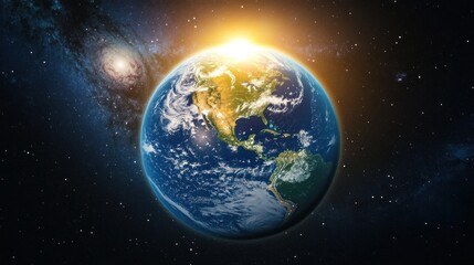 Fototapeta premium Sunrise Earth, space, galaxy, North America, cosmic, background, education