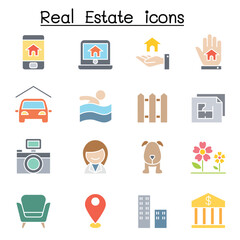 Real estate icon set in thin line style