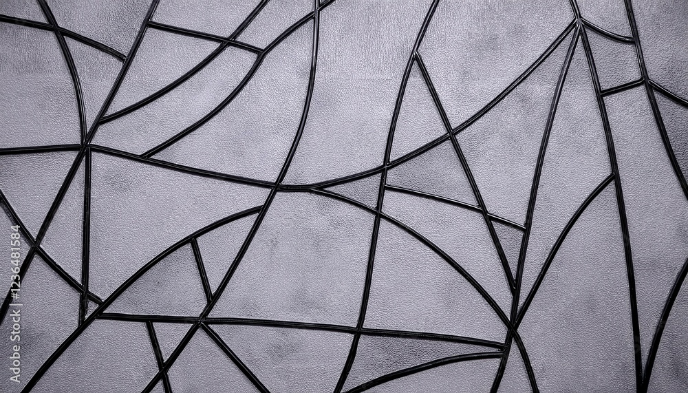 Poster close-up of abstract geometric pattern with black outlines on textured gray surface, modern polygonal design for background, wallpaper, and architecture

