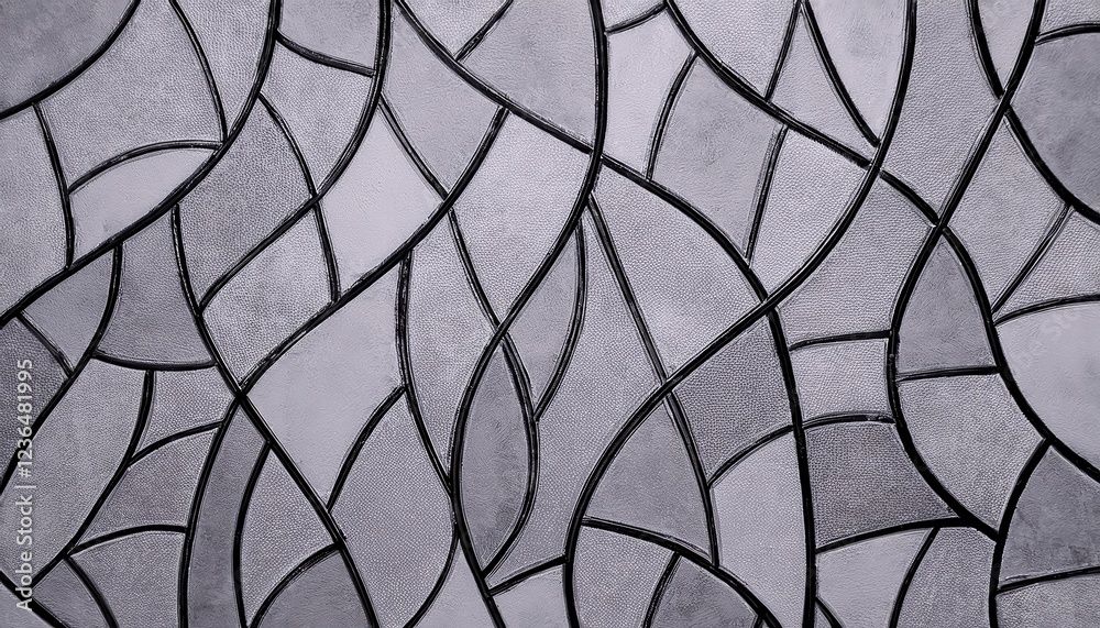 Aufkleber close-up of abstract geometric pattern with black outlines on textured gray surface, modern polygona