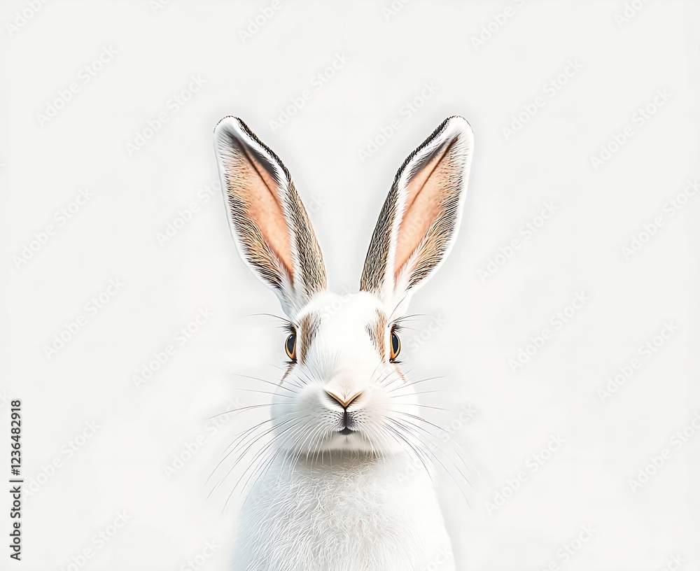 Poster Realistic portrait of a white rabbit with striking features against a plain background