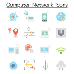 Computer Network Icons set in thin line style