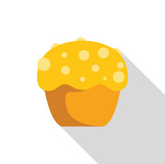 Single, whole cupcake with yellow icing and white sprinkles, viewed from slightly above in a flat, illustrative style