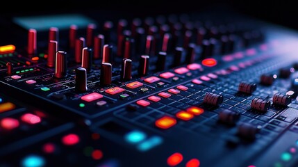 Obraz premium Closeup of Illuminated Audio Mixing Console