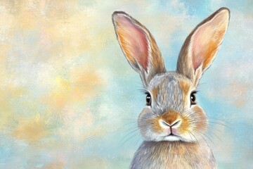 Fototapeta premium Realistic Illustration of a Curious Rabbit with Large Ears and Soft Fur Against Light Background