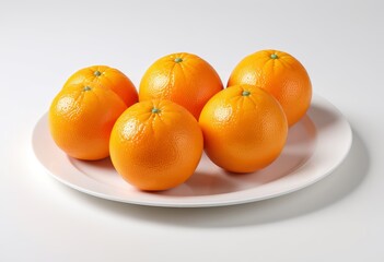 Fresh oranges on a plate on a white background