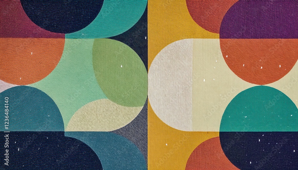 Aufkleber geometric abstract textile pattern with colorful overlapping circles and rectangles, mid-century modern design for background, prints, and decor

