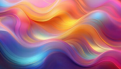Fototapeta premium abstract pattern resembling smooth waves with multi colored iridescence a combination of pink yellow blue and orange with the effect of shine and transparency long banner image