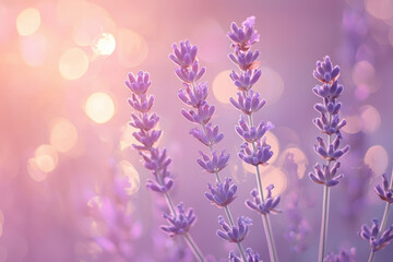 Obraz premium Lavender flowers in warm sunlight with a soft-focus dreamy background.