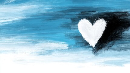 Fototapeta premium a white heart painted on a blue background, creating a beautiful contrast between the two colors The heart is the focal point of the painting, with the blue backgr