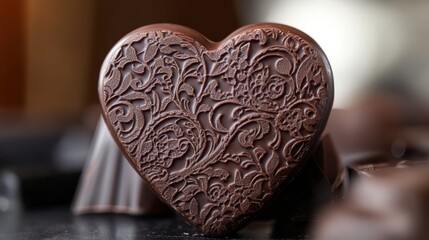 Intricately Designed Chocolate Heart on a Dark Surface