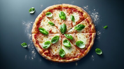 A delicious cheese pizza, freshly baked and topped with basil.