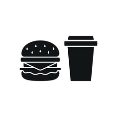 Drink and hamburger set icon represents fast food and casual dining, perfect for restaurant branding, menu designs, food delivery apps, and culinary-themed visuals.
