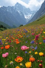 Fototapeta premium Colorful wildflower meadow in the mountains during the summer season