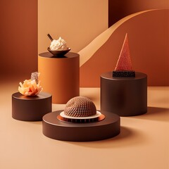 Innovative 3D-printed desserts featuring intricate geometric designs and precise details, combining modern technology with gourmet artistry.