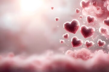 Naklejka premium Romantic Hearts in Soft Clouds with Dreamy Background Glow