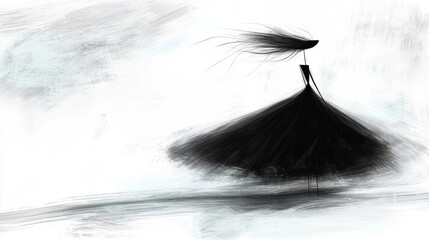 Obraz premium a black and white drawing of a woman in a dress, with a white background The woman is wearing a long, flowing dress with a high neckline and long sleeves, and her