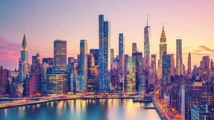Fototapeta premium Spectacular Sunset over the Manhattan Skyline
