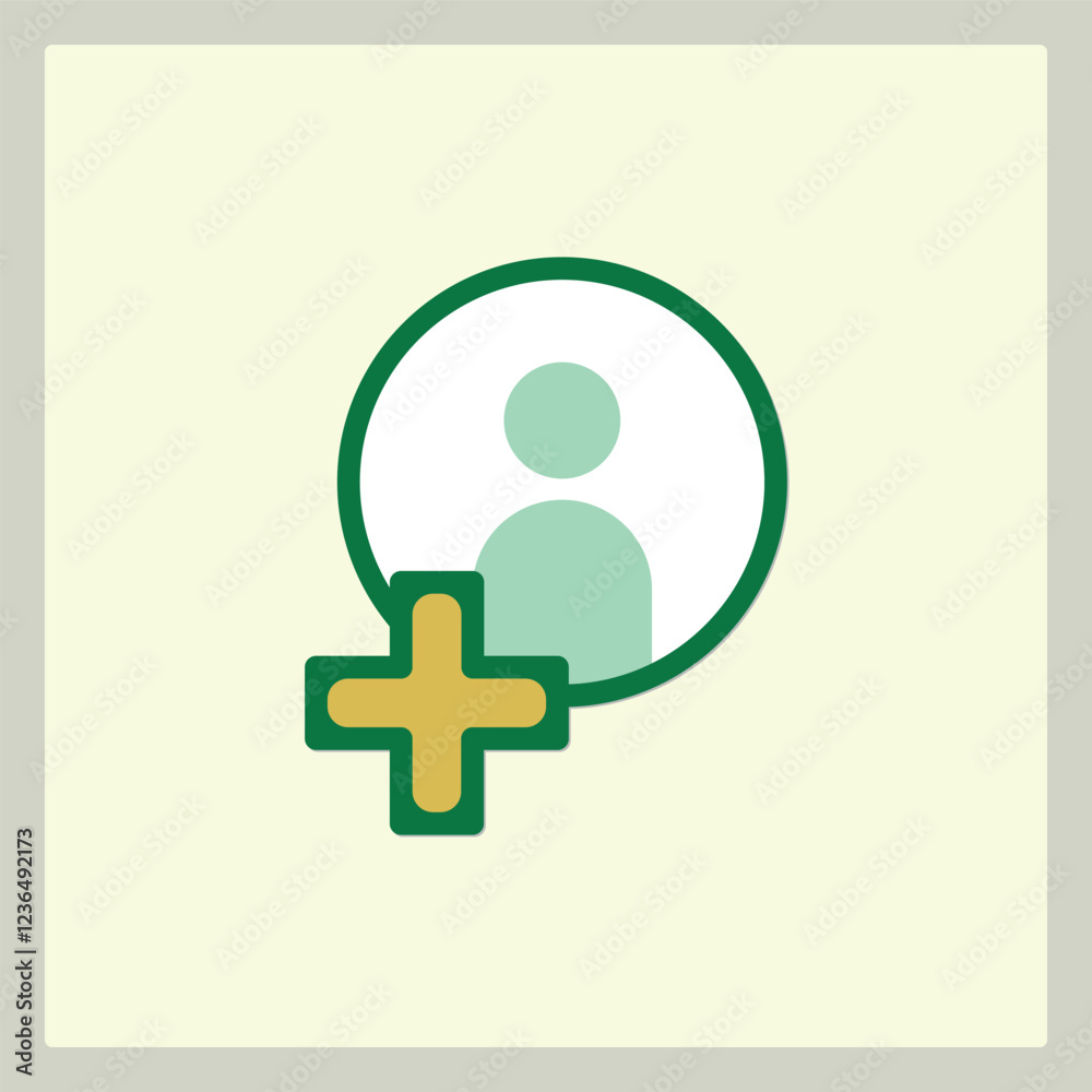 Poster icon of a user profile with a plus sign indicating the add function or a new user