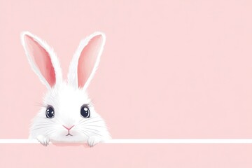 Fototapeta premium Cute White Bunny Peeking Over a White Surface with Pink Background Illustration