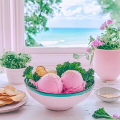 A trendy pink vegetable ice cream, combining natural ingredients and vibrant color for a unique and healthy frozen treat.