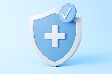 Obraz premium Icono de escudo de protección en 3D con cruz médica y verificación de autenticación para la salud