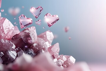 Pink Heart Shaped Crystals Against a Soft Gradient Background
