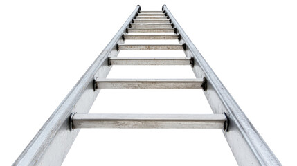 Metal ladder leading upwards on transparent background