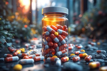 Creative graphic layout for advertising health supplements featuring vibrant color capsules