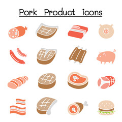 Pig & Pork Product icon set in thin line style