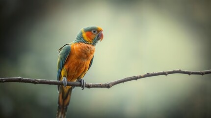 Fototapeta premium Colorful parrot perched on tree branch, Ornithology, zoo, wildlife, Biology, Nature conservation, Infographics,