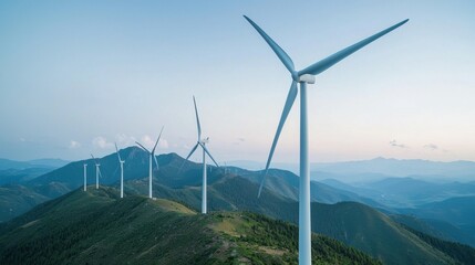 Expansive Wind Farm Landscape with Turbines on Rolling Green Hills