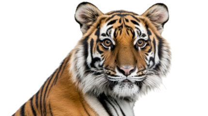 Sumatran tiger looking back over shoulder on transparent background