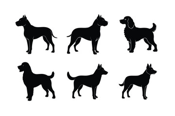 Pet dog silhouette compilation in black and white