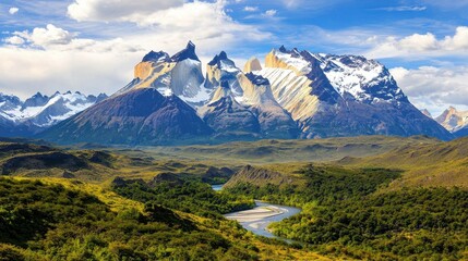 Stunning Landscape of Majestic Mountains and Lush Green Valley