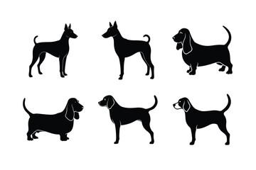 Silhouettes of different dog breeds in black