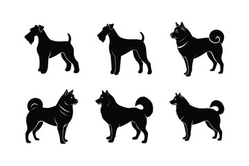 Dog breed silhouette bundle set on white