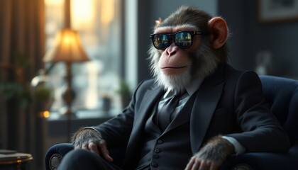 Sophisticated Chimp in Suit and Sunglasses Digital Art