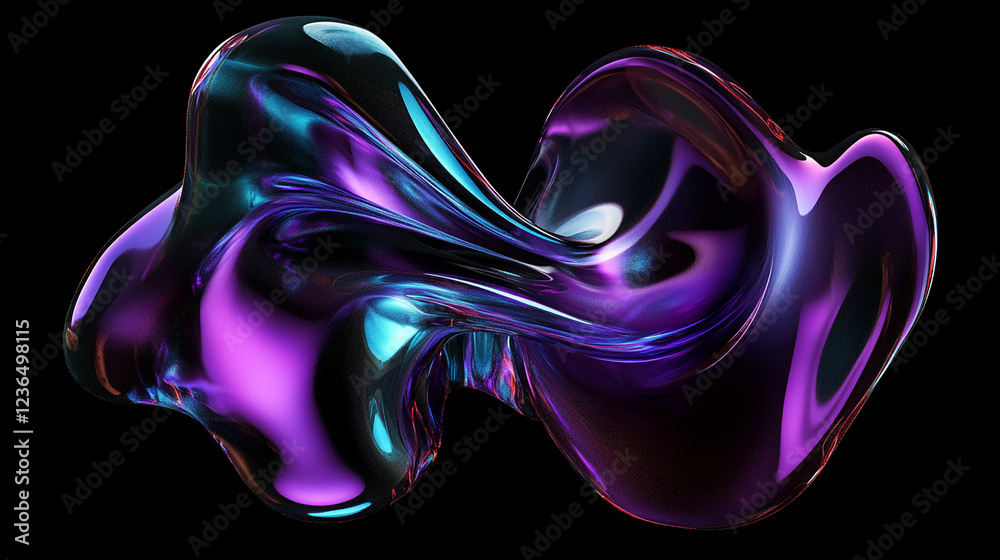 Poster A fluid digital 3D shape in emerald green and carmine red, flowing and twisting with dynamic motion. This image symbolizes the fusion of vibrant colors and modern design.