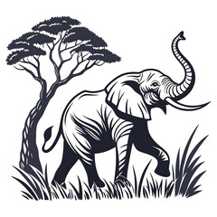 Obraz premium An elegant elephant head silhouette icon set against a clean white background.