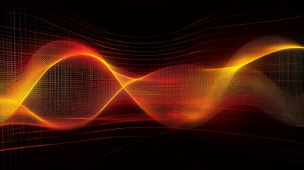Abstract glowing wave pattern with grid background on dark backdrop creating a dynamic effect