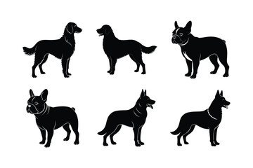 Silhouette set of popular pet dog breeds