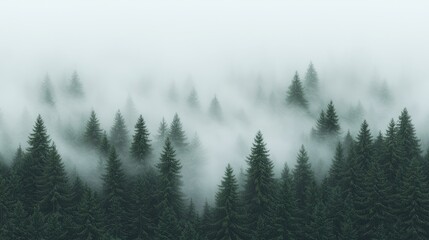 Obraz premium Misty mountain forest, aerial view, tranquil scene, nature background, website banner