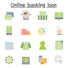 Internet banking icon set in thin line style